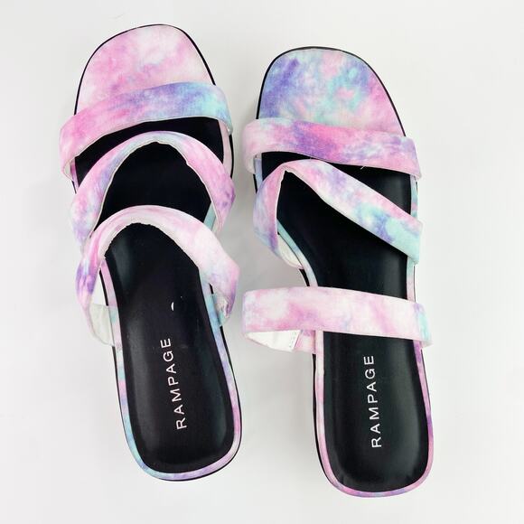 Rampage Ally Strappy Slide Sandals Size 8 Pink Purple Tie Dye Flatform Open Toe - Picture 3 of 10